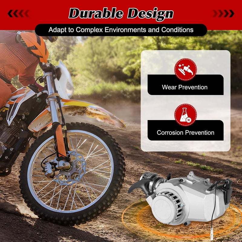 Tipyoumall محرك 49cc 2 ضربات مع بدء سحب، محرك أسطوانة واحدة مبرد بالهواء، مجموعة صندوق تروس أمامي وخلفي تناسب دراجة جيب صغيرة أو سكوتر أو ATV أو سكوتر - Image 2